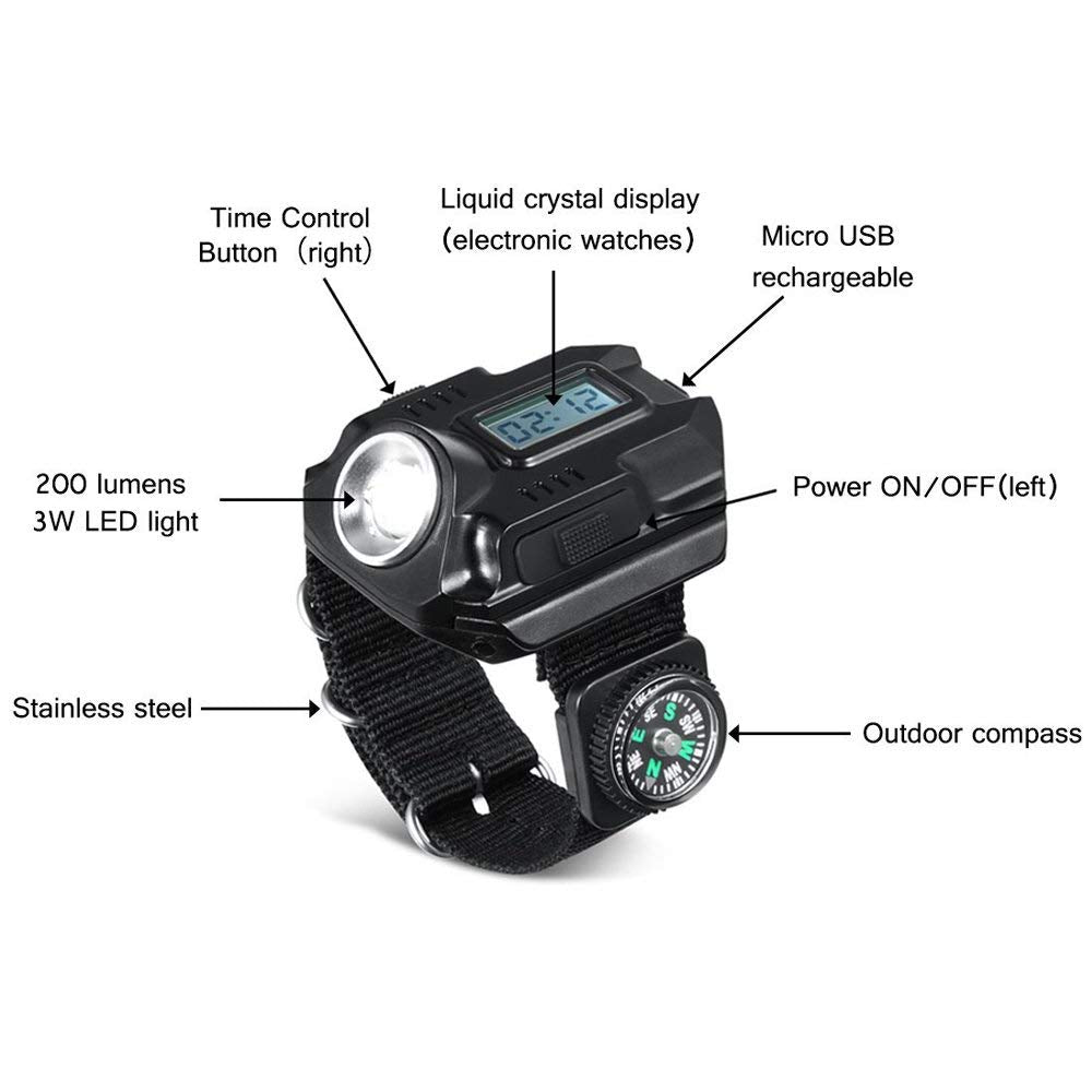 Flashlight Watch With Compass